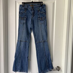 OPUS Jeans Womens Size 11 Flare Leg Dark Blue Wash Extra Pocket Embelishments